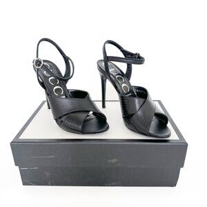 Gucci Betsey 105 Criss-Cross Strap Sandals EU 38 US 8 Black Leather High Heel